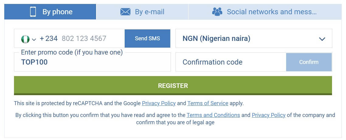 1xbet nigeria registration